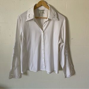 Proportion Petite Conrad C Blouse with Embroidered Collar and Sleeves